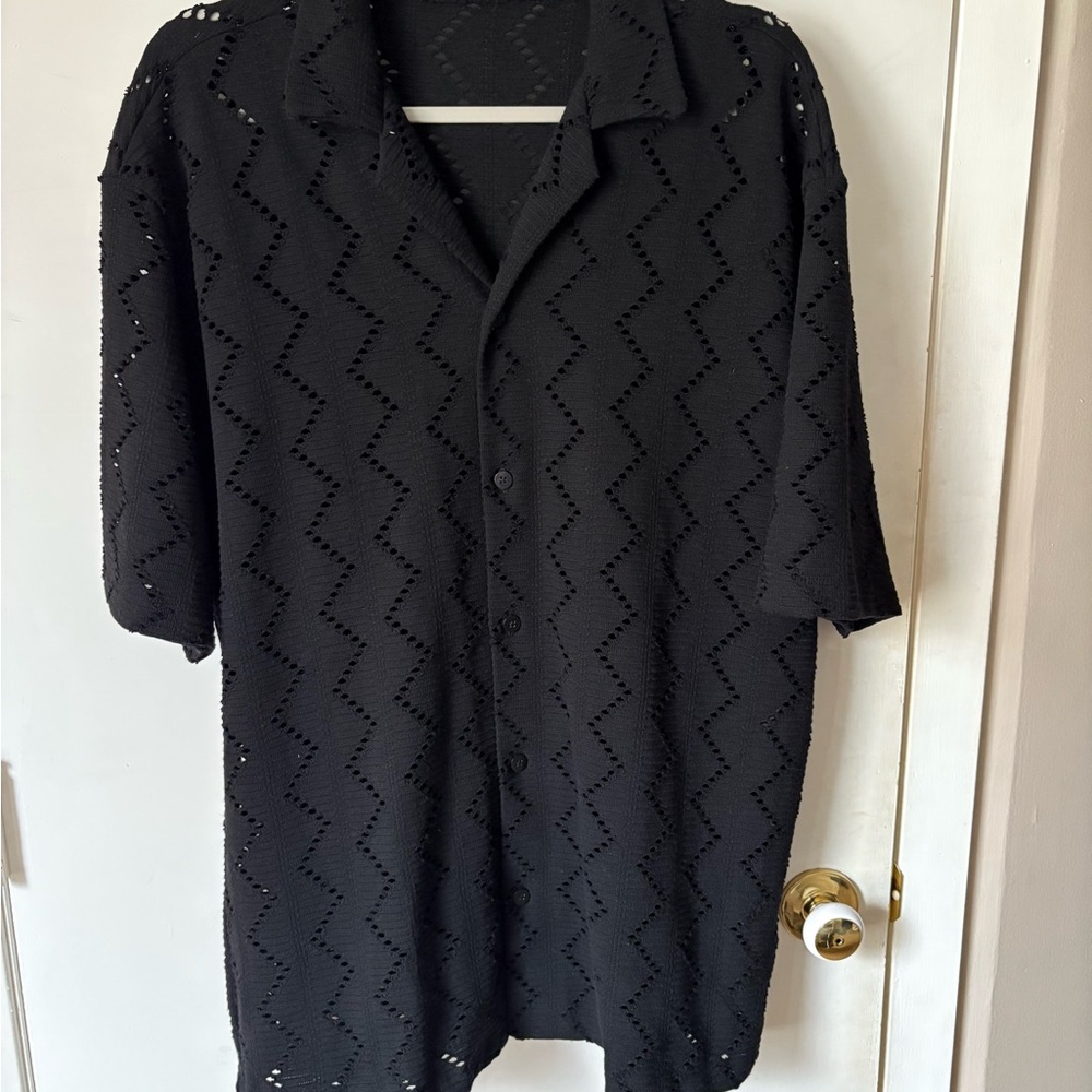 Zara Black Button-Up Crochet Cardigan